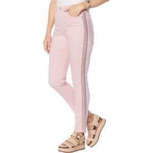 DG2 Diane Gilman Embroidered Stripe Stretch Skinny Jean Women's BLUSH Color